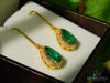 Luxurious 6 carat Pear shape Natural Emerald and Diamond Teardrop DangleEarrings in 14K Gold