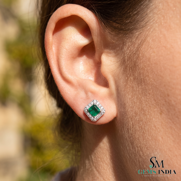 1.90 carat Octagon cut natural emerald earrings for woman's 14k solid gold earrings gift for woman's