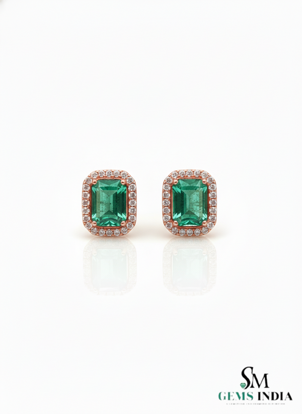 4.40 carat Timeless Green Gem Elegance Emerald Cut Green Emerald Halo Stud Earrings
