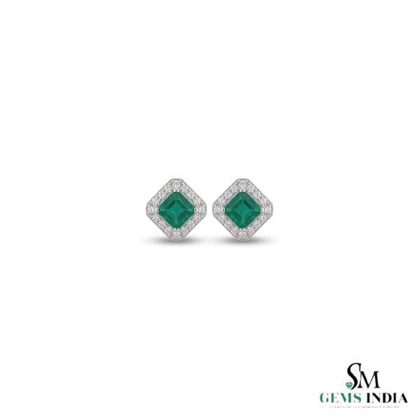 1.90 carat Octagon cut natural emerald earrings for woman's 14k solid gold earrings gift for woman's