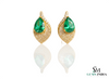 6.20 carat Pear Shaped Natural Emerald and Diamond Leaf Earrings in 14K Gold