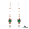 Oval cabochon Emerald Halo Dangle Earrings in Gold with Pearl Drop Elegant Gift for Her
