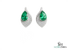 6.20 carat Pear Shaped Natural Emerald and Diamond Leaf Earrings in 14K Gold