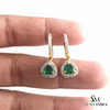 Heart shape Natural Emerald Halo Drop Earrings in 14k Gold Fine Diamond Dangles