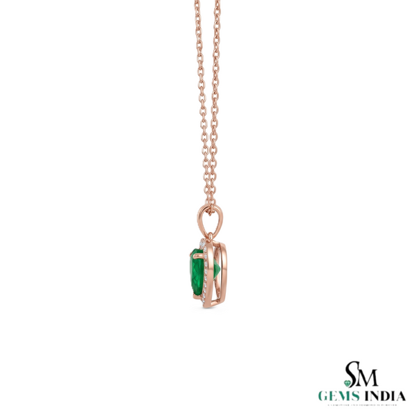 2.50 carat Heart Shape Natural Emerald and Diamond Halo Pendant in 18K Gold