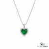 2.50 carat Heart Shape Natural Emerald and Diamond Halo Pendant in 18K Gold