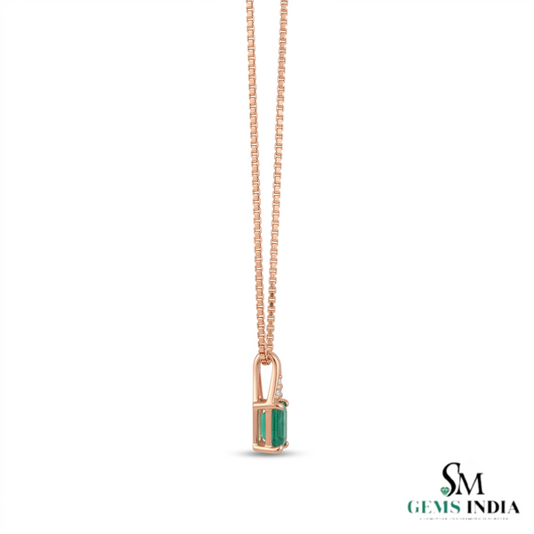 2.20 carat Emerald-Cut Natural Emerald Pendant Necklace in 14K Gold with Diamond Accents