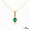 2 carat Oval cut 14K Gold Natural Emerald Halo Pendant with Dainty Diamond Accents