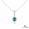 2 carat Oval cut 14K Gold Natural Emerald Halo Pendant with Dainty Diamond Accents