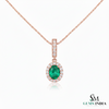 2 carat Oval cut 14K Gold Natural Emerald Halo Pendant with Dainty Diamond Accents
