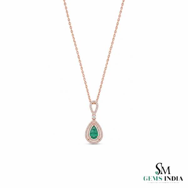 4.50 carat Natural Emerald Drop Pendant Infinity Loop Design with Diamond Halo Timeless Gold Necklace Gift