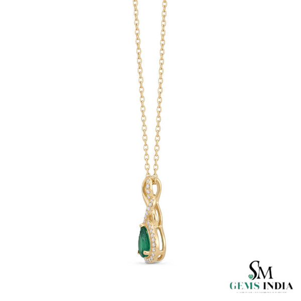 1.30 carat Infinity Teardrop Natural Emerald Pendant with Diamond Accents in 14K gold