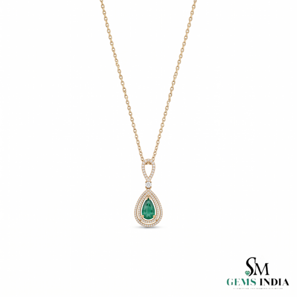4.50 carat Natural Emerald Drop Pendant Infinity Loop Design with Diamond Halo Timeless Gold Necklace Gift