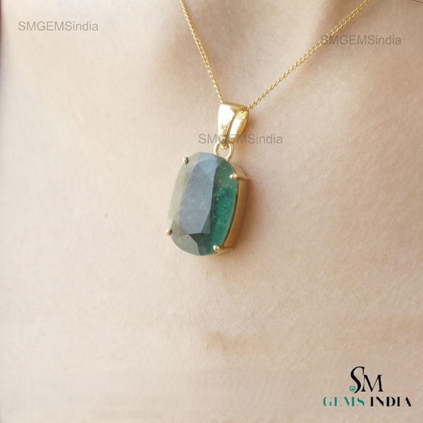 10.40 Carat Natural Emerald Pendant: 14k Gold Cushion Cut Gemstone