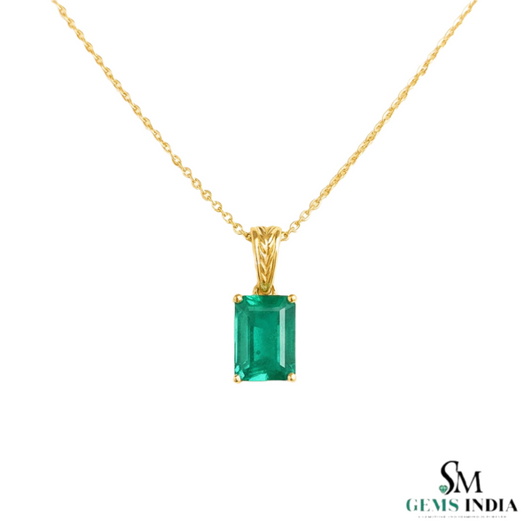 1.10 carat 14K Gold Natural Emerald Pendant Elegant Emerald-Cut Design