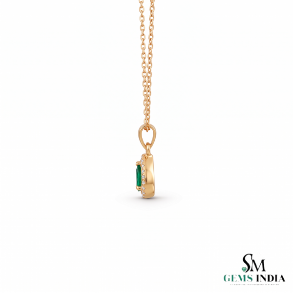 5.90 carat Teardrop natural Emerald Pendant with Diamond Halo Fine Gold Jewelry