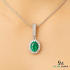 2 carat Oval cut 14K Gold Natural Emerald Halo Pendant with Dainty Diamond Accents