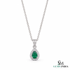 5.90 carat Teardrop natural Emerald Pendant with Diamond Halo Fine Gold Jewelry