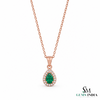 5.90 carat Teardrop natural Emerald Pendant with Diamond Halo Fine Gold Jewelry
