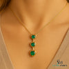 Triple Heart Design Round Natural Emerald Pendant in 14k Gold Romantic May Birthstone Gift