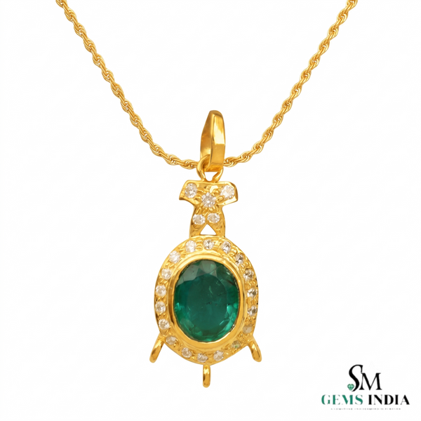 9.50 carat Royal Green Natural Emerald Necklace Diamond Accent Oval Pendant in 14k Gold