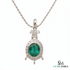9.50 carat Royal Green Natural Emerald Necklace Diamond Accent Oval Pendant in 14k Gold