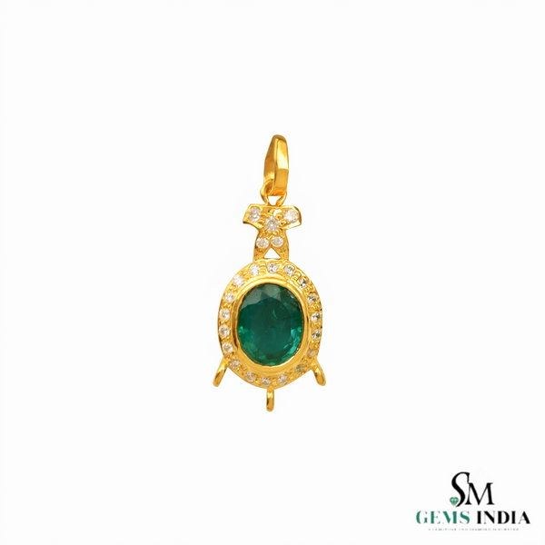9.50 carat Royal Green Natural Emerald Necklace Diamond Accent Oval Pendant in 14k Gold