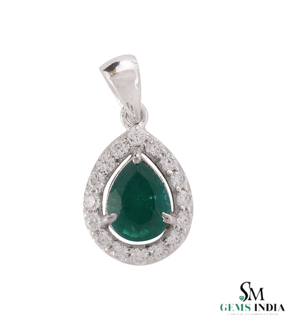 9.30 carat Vintage Inspired Pear Cut Natural Emerald Pendant Gold Diamond Accent Design