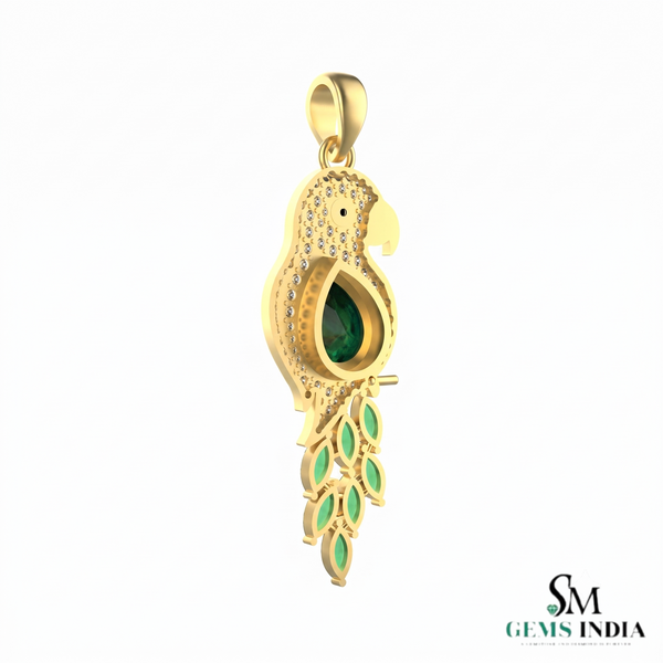 4.50 carat Green Pear Emerald Parrot Pendant Dazzling Gold Pendant for Elegant Style
