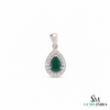 9.30 carat Vintage Inspired Pear Cut Natural Emerald Pendant Gold Diamond Accent Design