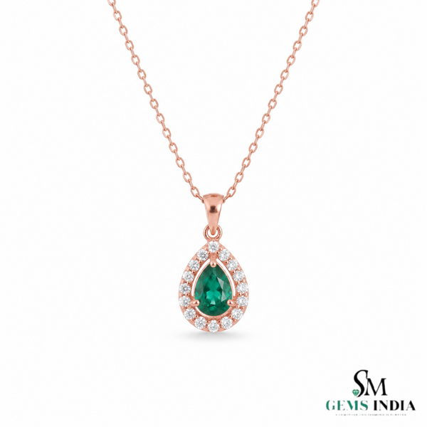9.30 carat Vintage Inspired Pear Cut Natural Emerald Pendant Gold Diamond Accent Design