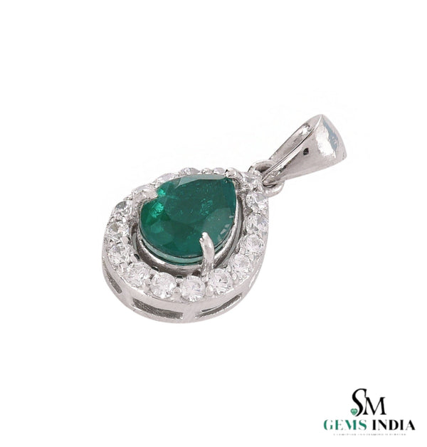 9.30 carat Vintage Inspired Pear Cut Natural Emerald Pendant Gold Diamond Accent Design