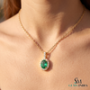 Natural Emerald Halo Pendant Oval Green Gemstone with Diamonds