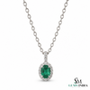 Natural Emerald Halo Pendant Oval Green Gemstone with Diamonds