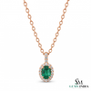 Natural Emerald Halo Pendant Oval Green Gemstone with Diamonds