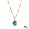 Natural Emerald Halo Pendant Oval Green Gemstone with Diamonds
