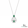 Floral Double Loop Round Natural Emerald and Diamond Teardrop Pendant in 14k gold