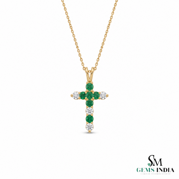 Elegant Emerald and Diamond Faith Cross Pendant for Women Symbolic Fine Jewelry Gift
