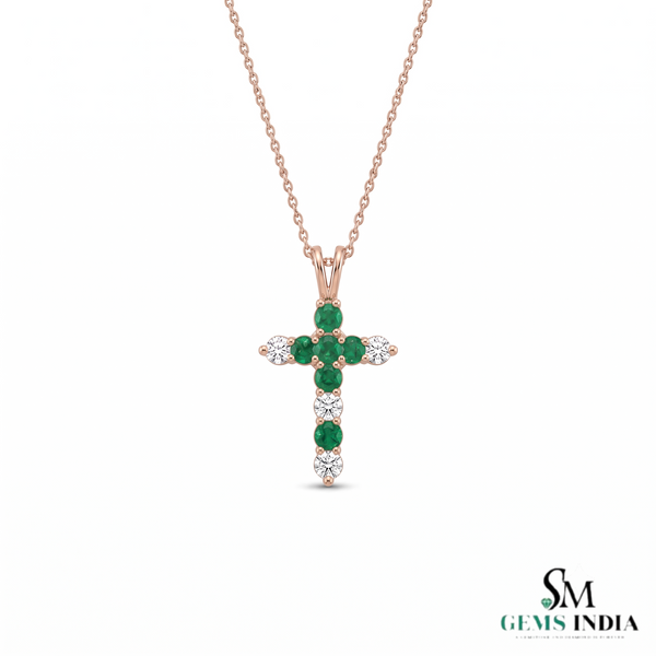 Elegant Emerald and Diamond Faith Cross Pendant for Women Symbolic Fine Jewelry Gift