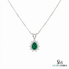 Teardrop Natural Emerald and Diamond Halo Necklace May Birthstone Jewelry Gift