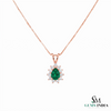 Teardrop Natural Emerald and Diamond Halo Necklace May Birthstone Jewelry Gift