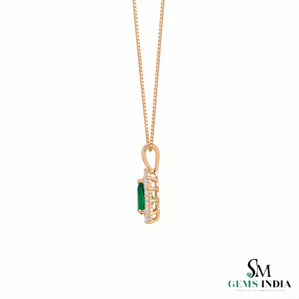 Teardrop Natural Emerald and Diamond Halo Necklace May Birthstone Jewelry Gift