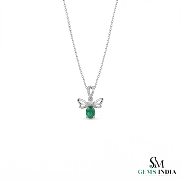 Oval Natural Emerald Angel Pendant in 14K Gold Green Gemstone Fairy Wing May Birthstone Gift for Her