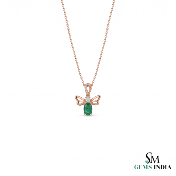 Oval Natural Emerald Angel Pendant in 14K Gold Green Gemstone Fairy Wing May Birthstone Gift for Her