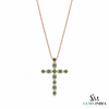 2.80 carat 14k Solid Gold Cross Pendant Round Natural Emerald Faith Jewelry Gift