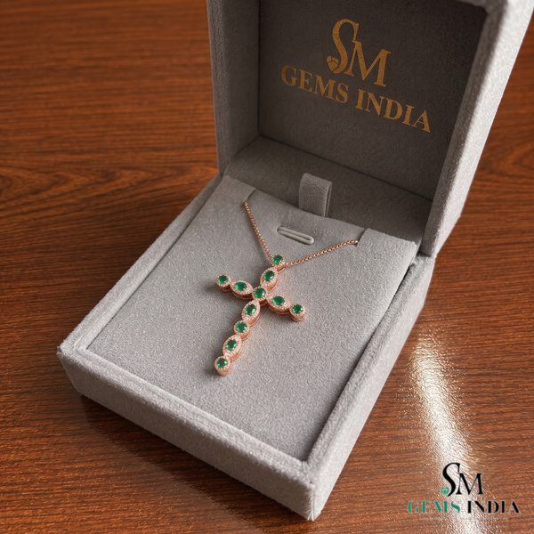 2.80 carat 14k Solid Gold Cross Pendant Round Natural Emerald Faith Jewelry Gift