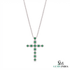 2.80 carat 14k Solid Gold Cross Pendant Round Natural Emerald Faith Jewelry Gift