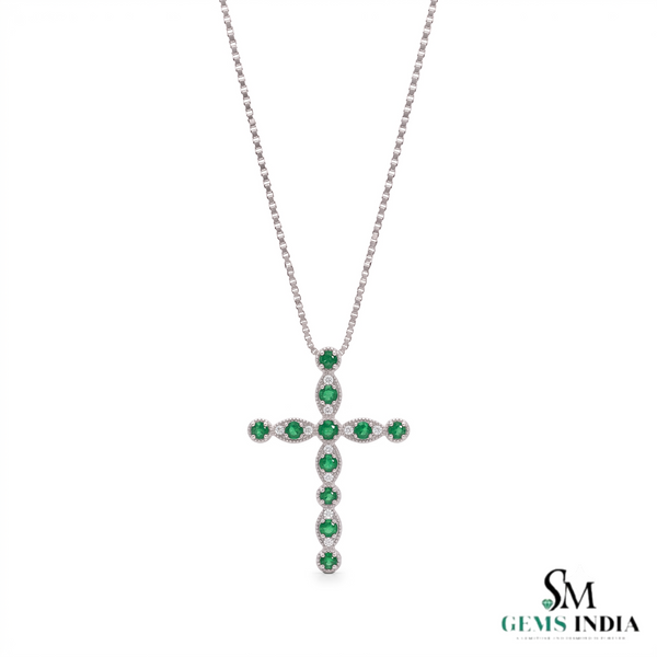 2.80 carat 14k Solid Gold Cross Pendant Round Natural Emerald Faith Jewelry Gift