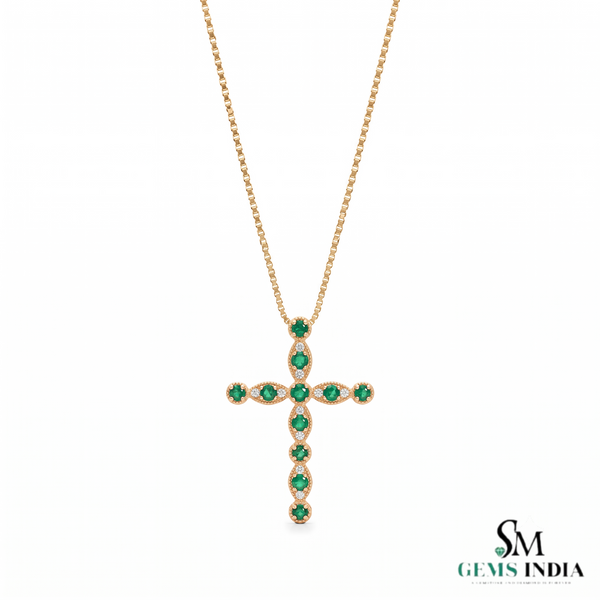 2.80 carat 14k Solid Gold Cross Pendant Round Natural Emerald Faith Jewelry Gift