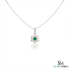 Round Natural Emerald Blossom Pendant Necklace in Gold Elegant Floral Design Jewelry Gift